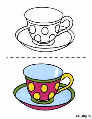 Раскраска чашка и блюдце для детей аппликация шаблон #19 #556806