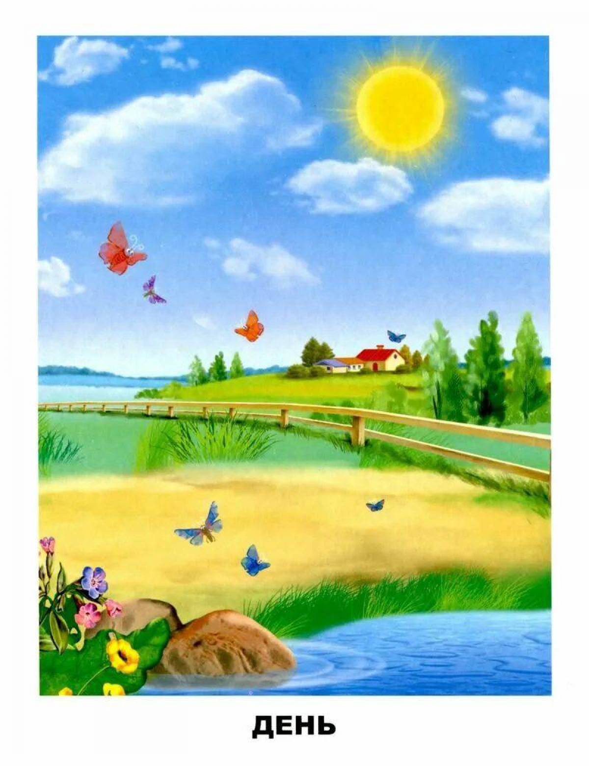Рисунки природы днем. Картина природы для детей. Рисунок лето. Летний пейзаж для детей. Лето для дошкольников.