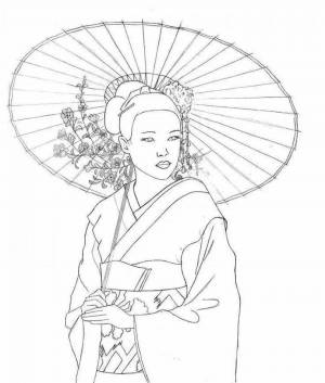 Раскраска японка в кимоно рисунок 4 класс #11 #574114