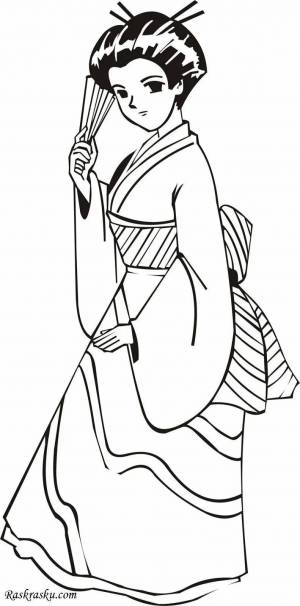 Раскраска японка в кимоно рисунок 4 класс #12 #574115