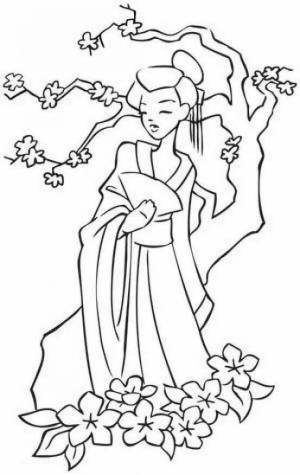 Раскраска японка в кимоно рисунок 4 класс #15 #574118