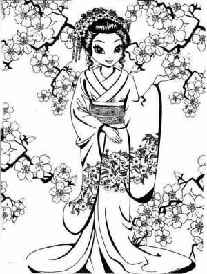 Раскраска японка в кимоно рисунок 4 класс #16 #574119
