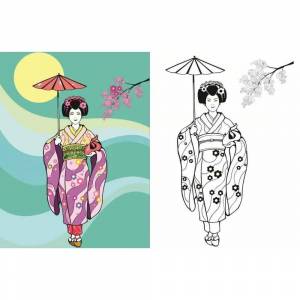 Раскраска японка в кимоно рисунок 4 класс #20 #574123