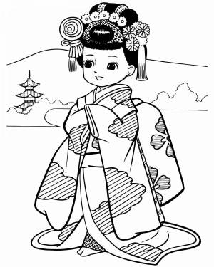 Раскраска японка в кимоно рисунок 4 класс #25 #574128