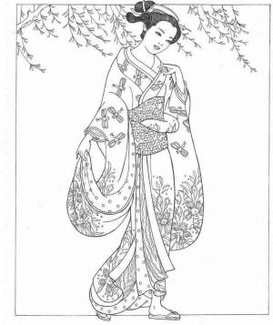 Раскраска японка в кимоно рисунок 4 класс #28 #574131