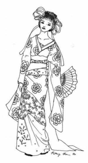 Раскраска японка в кимоно рисунок 4 класс #29 #574132