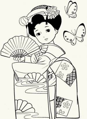 Раскраска японка в кимоно рисунок 4 класс #30 #574133