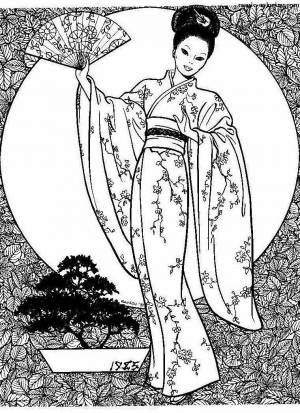 Раскраска японка в кимоно рисунок 4 класс #37 #574140