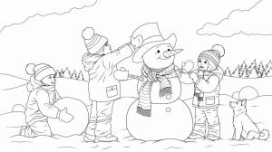Раскраска дети лепят снеговика #4 #56401