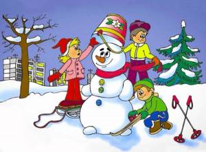 Раскраска дети лепят снеговика #5 #56402