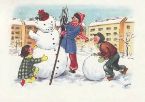 Раскраска дети лепят снеговика #11 #56408