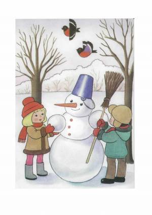 Раскраска дети лепят снеговика #24 #56421