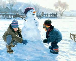 Раскраска дети лепят снеговика #33 #56430