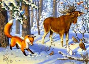 Раскраска дикие животные зимой #19 #57557