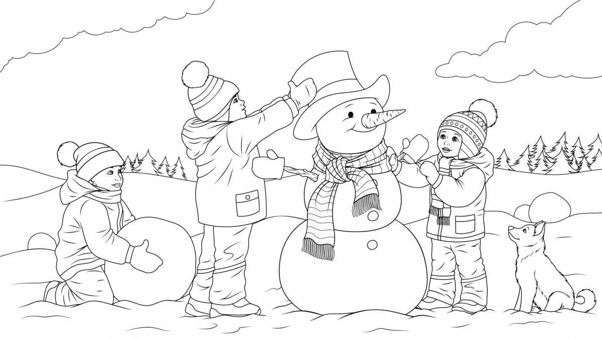 Дети лепят снеговика #4