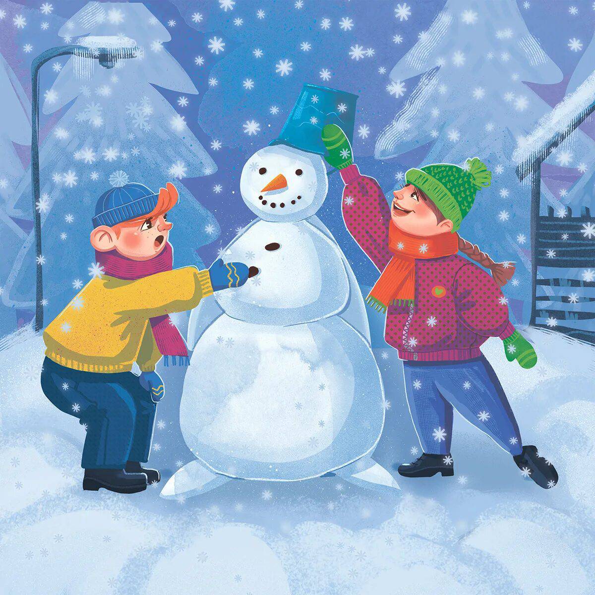 Дети лепят снеговика #6