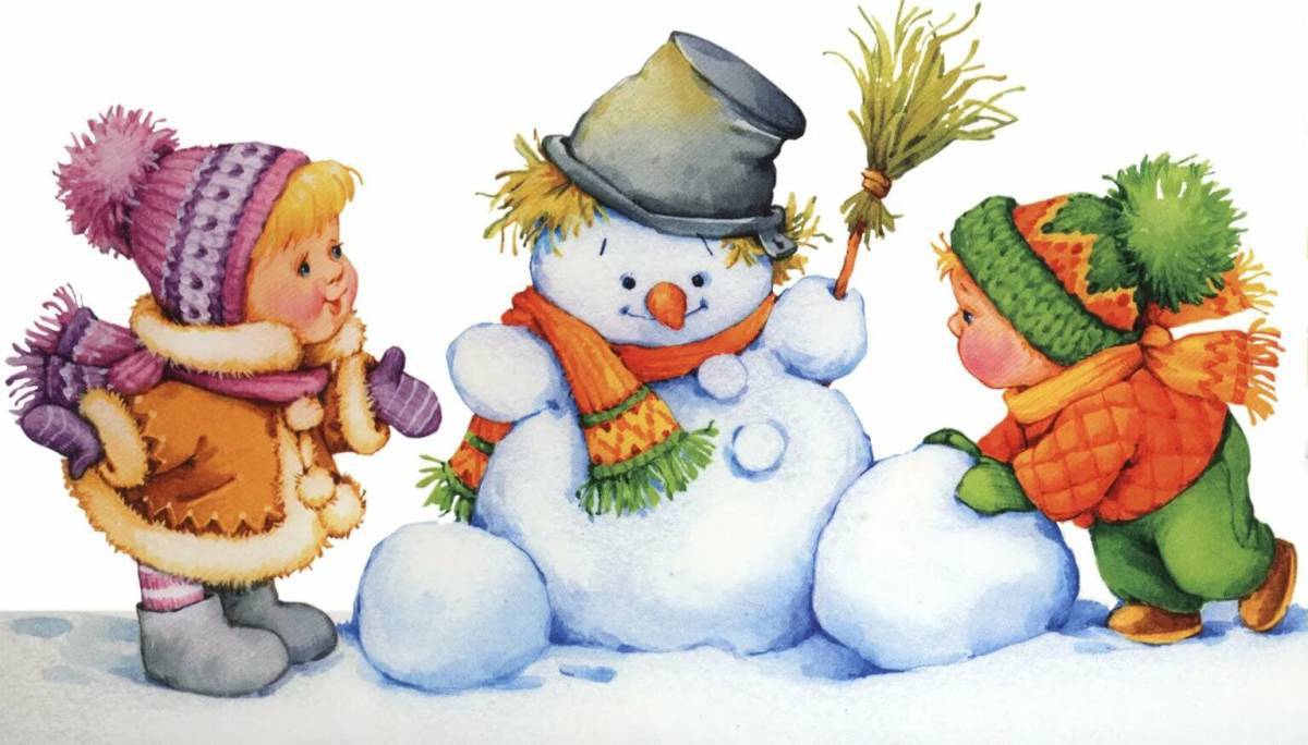 Дети лепят снеговика #7