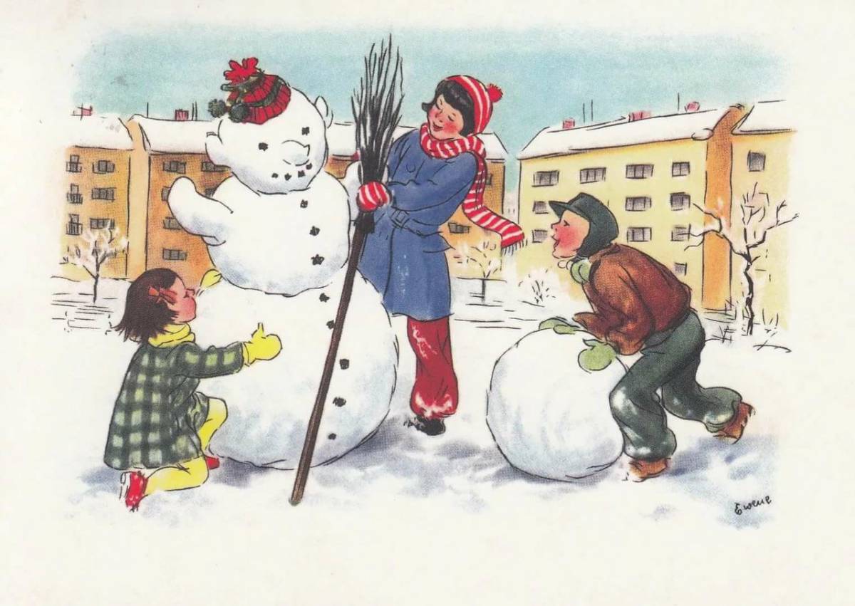 Дети лепят снеговика #11