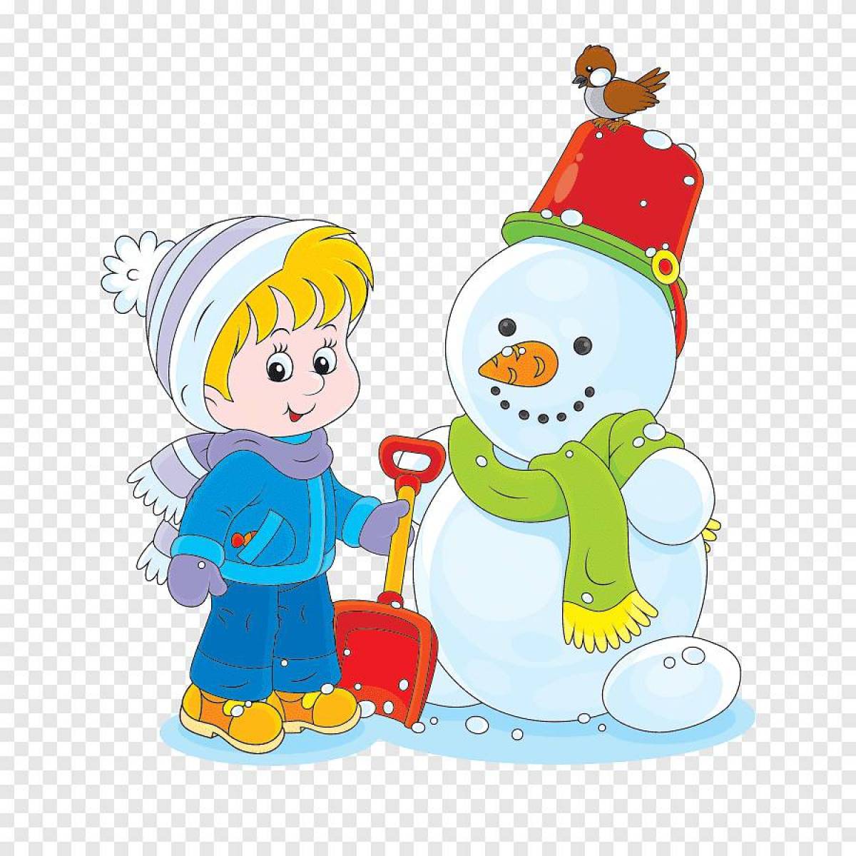 Дети лепят снеговика #12