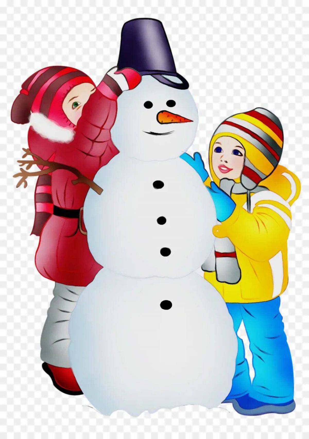 Дети лепят снеговика #17