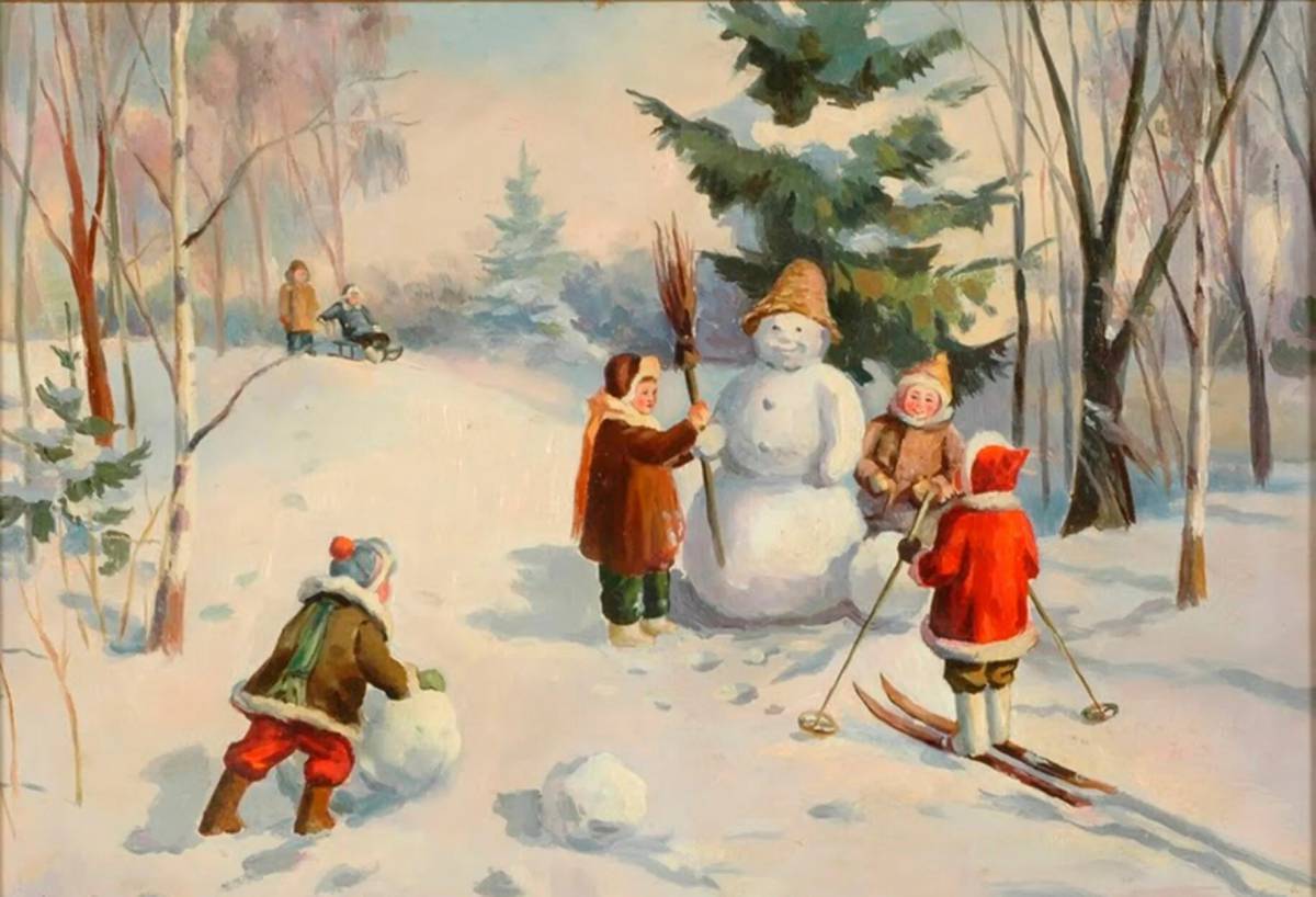 Дети лепят снеговика #19