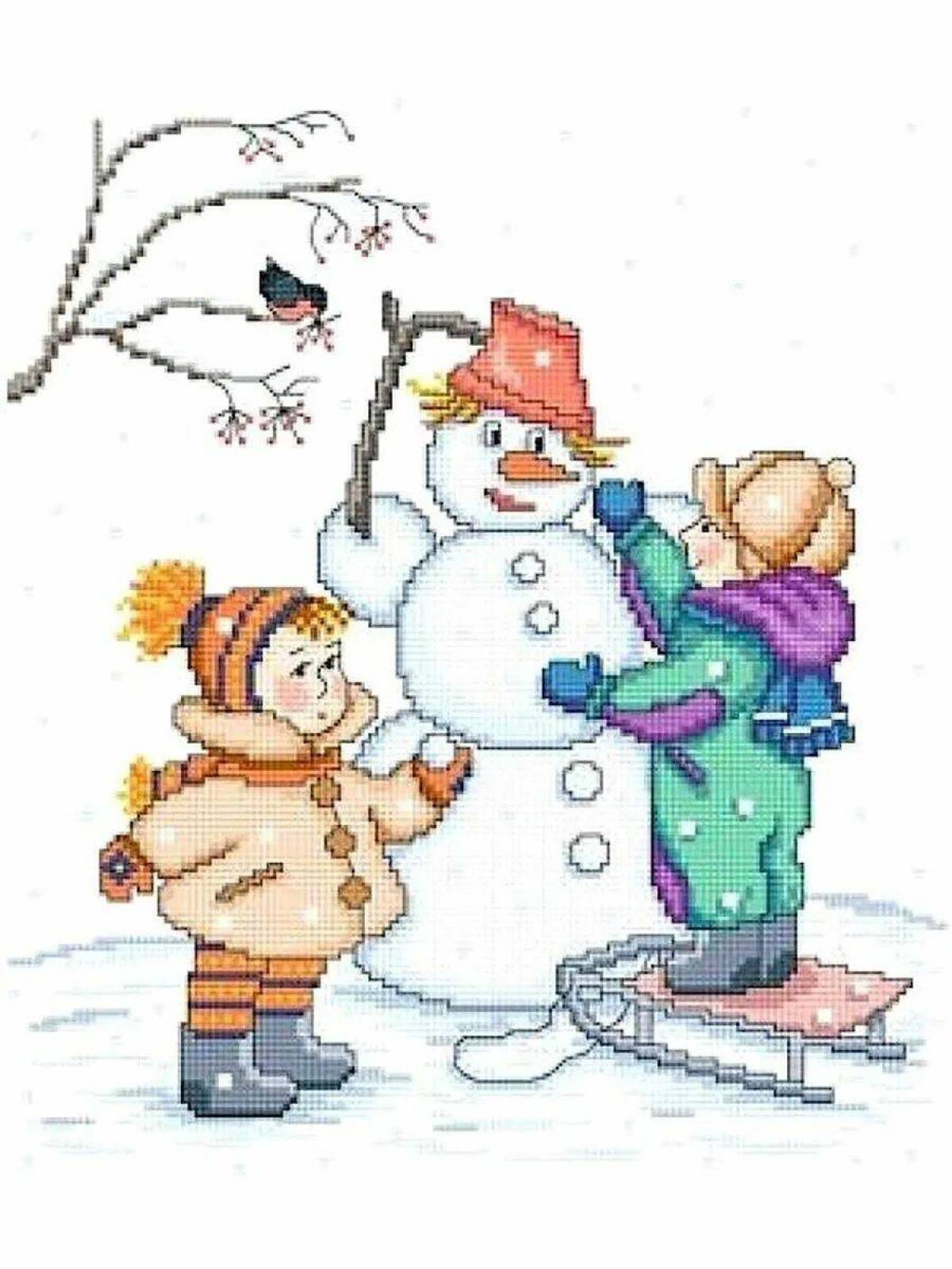 Дети лепят снеговика #20