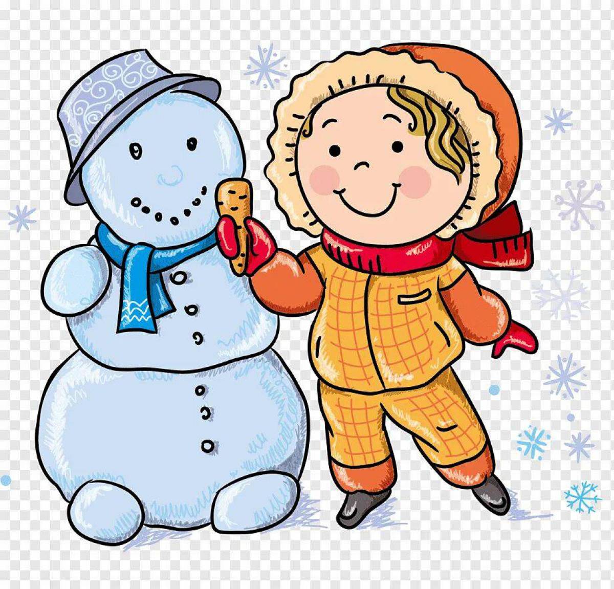 Дети лепят снеговика #25