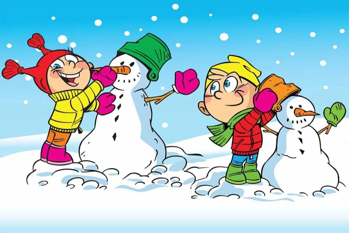 Дети лепят снеговика #34