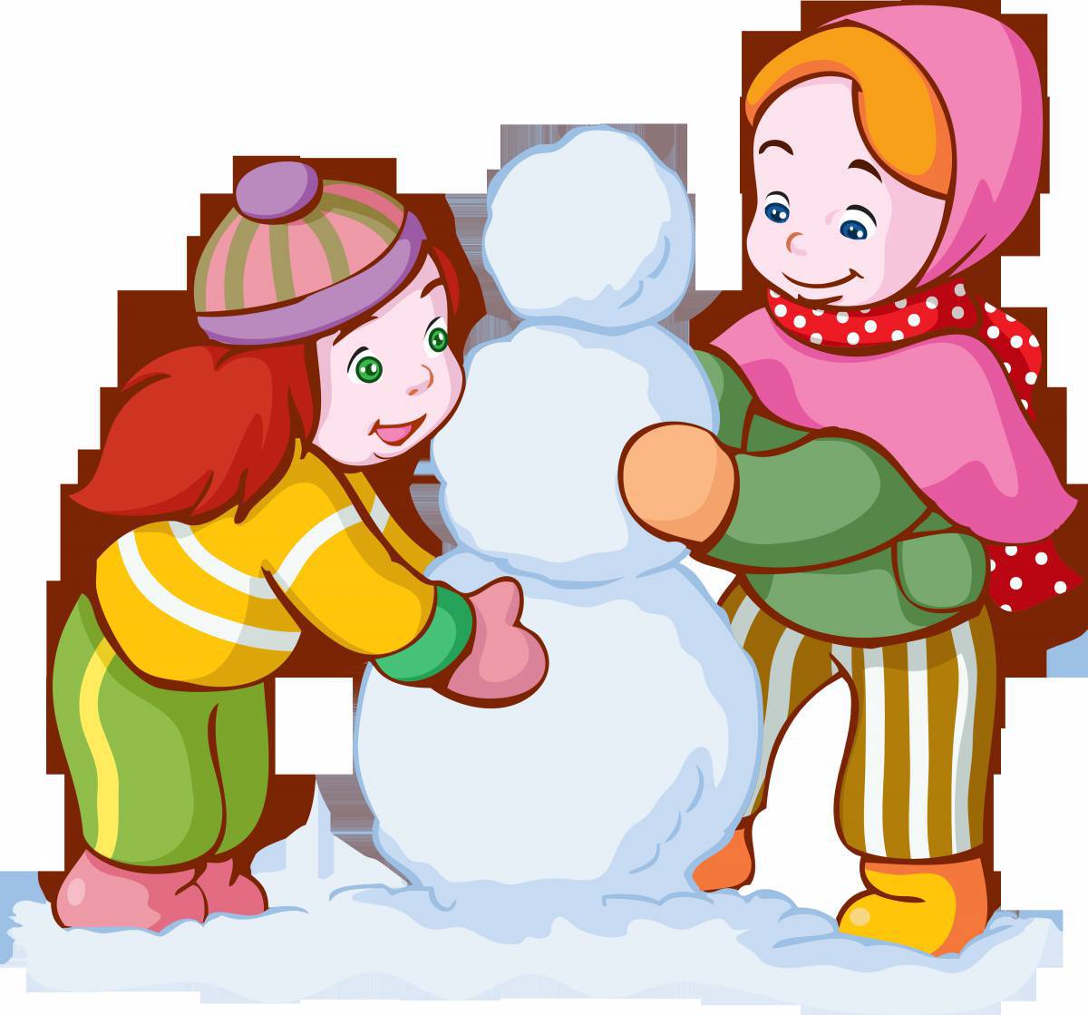 Дети лепят снеговика #36