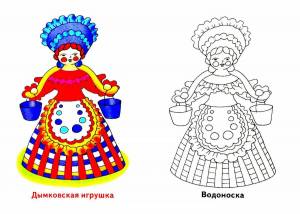 Раскраска дымковская барышня шаблон для детей #3 #73620