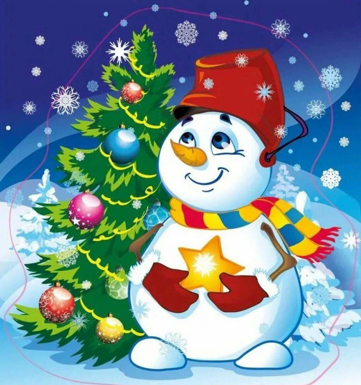 Детские новогодние рисунки. Снеговик с елкой. Новогодние открытки для детей. Новогодние детские. Детские открытки на новый год.