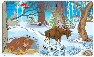 Раскраска животные зимой в лесу для детей #33 #77014