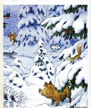 Раскраска животные зимой в лесу для детей #37 #77018