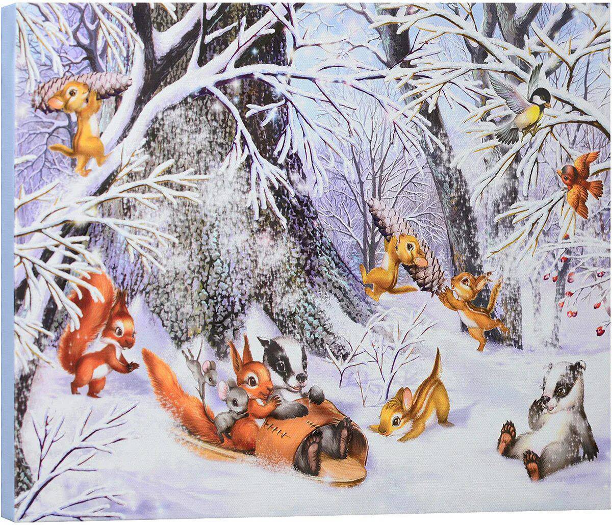 Животные зимой в лесу для детей #12