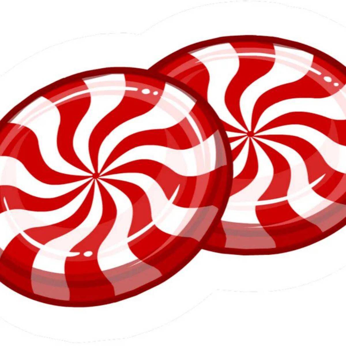 Красные карамельки. Конфеты без фона. Круглые конфеты. Круглый леденец. Новогодние конфеты.
