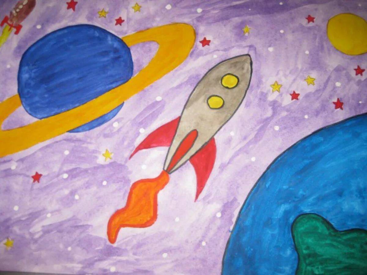День космонавтики изо 2 класс презентация. Рисунок на тему космос. Рисование для детей космос. Детские рисунки на тему космос. Рисунок на тему космонавтики.
