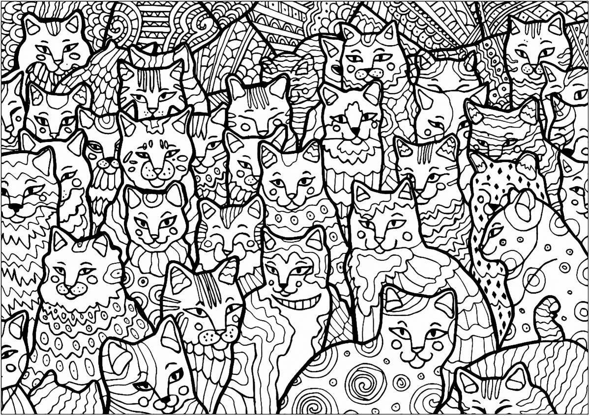 Раскраски котики сложные