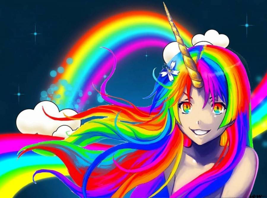 "A girl with rainbow hair is an ." - image created in Shedevrum