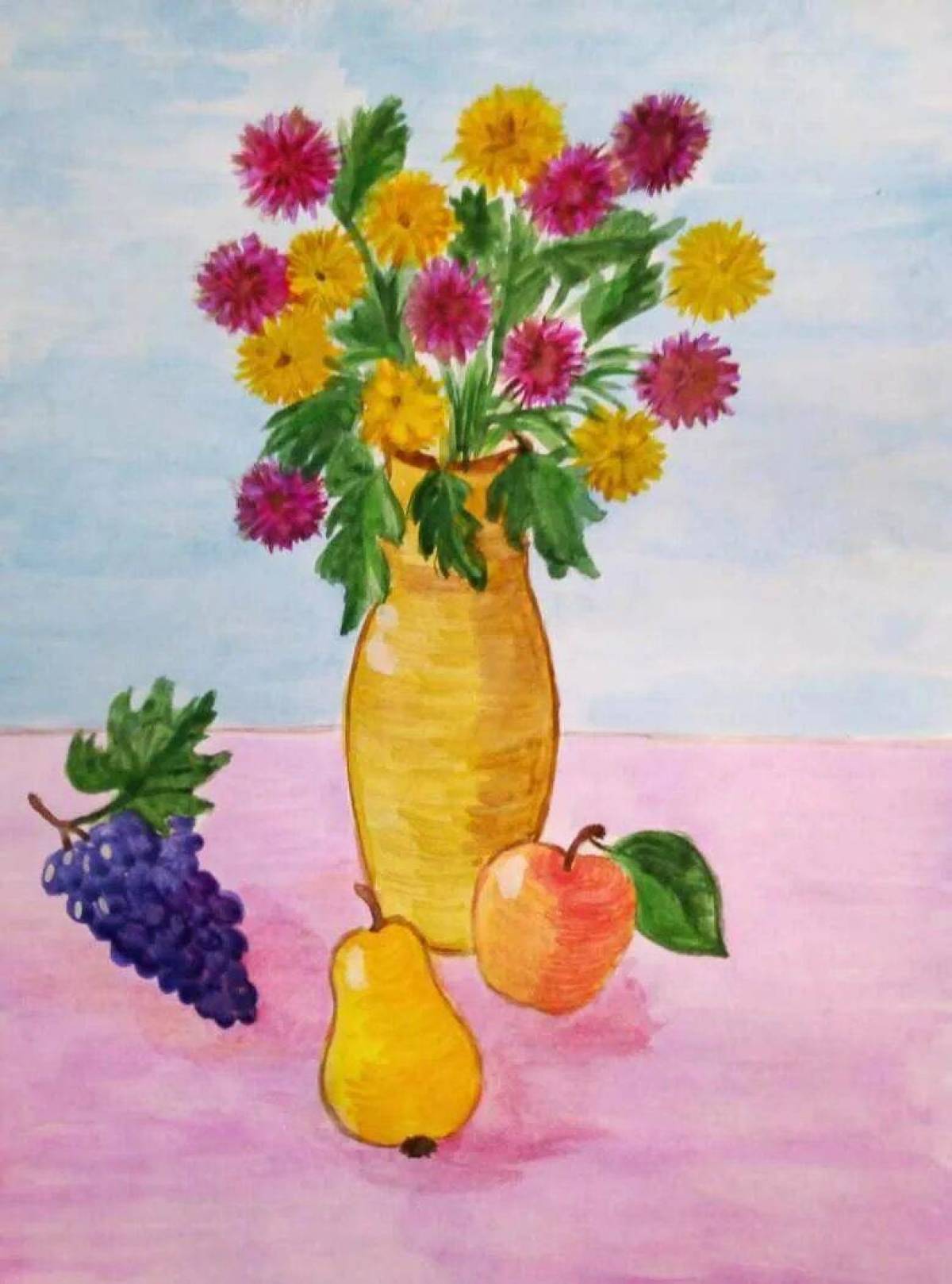 Изо 3 класс рисуем натюрморт. Натюрморт ваза с цветами. Натюрморт с фруктами для детей. Рисование натюрморта. Натюрморт рисунок.