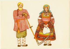 Раскраска мужской и женский русский народный костюм #3 #116234