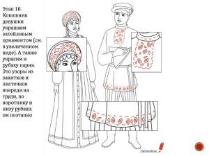 Раскраска мужской и женский русский народный костюм #10 #116241