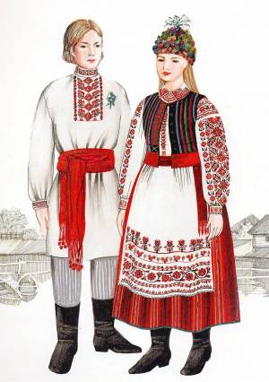 Раскраска мужской и женский русский народный костюм #27 #116258