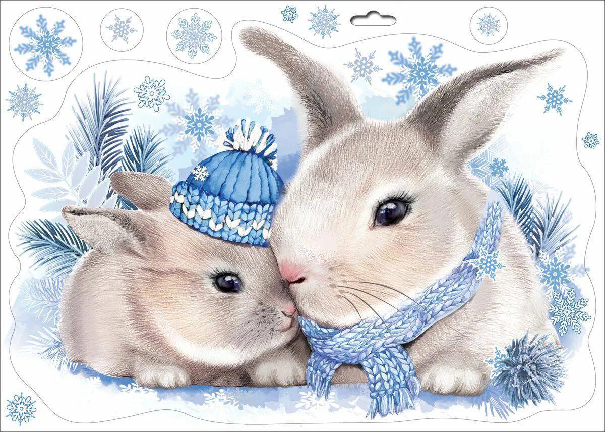 Новогодний кролик. Новогодний заяц. Кролик новый год. Новогодняя открытка с зайчиком.