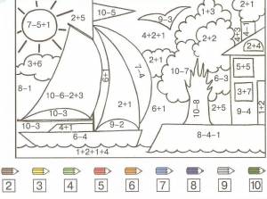Раскраска по математике в пределах 10 1 класс сложение и вычитание #5 #128971