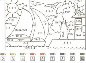 Раскраска примеры для 1 класса по математике в пределах 10 #4 #135115