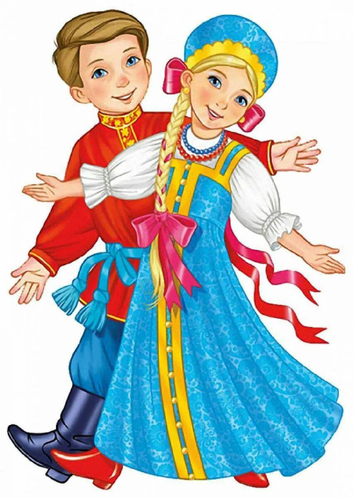 Мальчик и девочка в русских костюмах