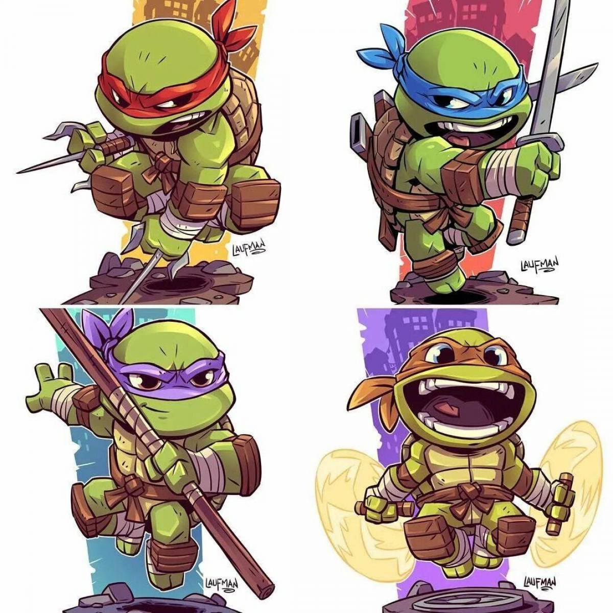 Tmnt characters. Донателло и Микеланджело. Laufman Art Черепашки ниндзя. Derek Laufman TMNT.