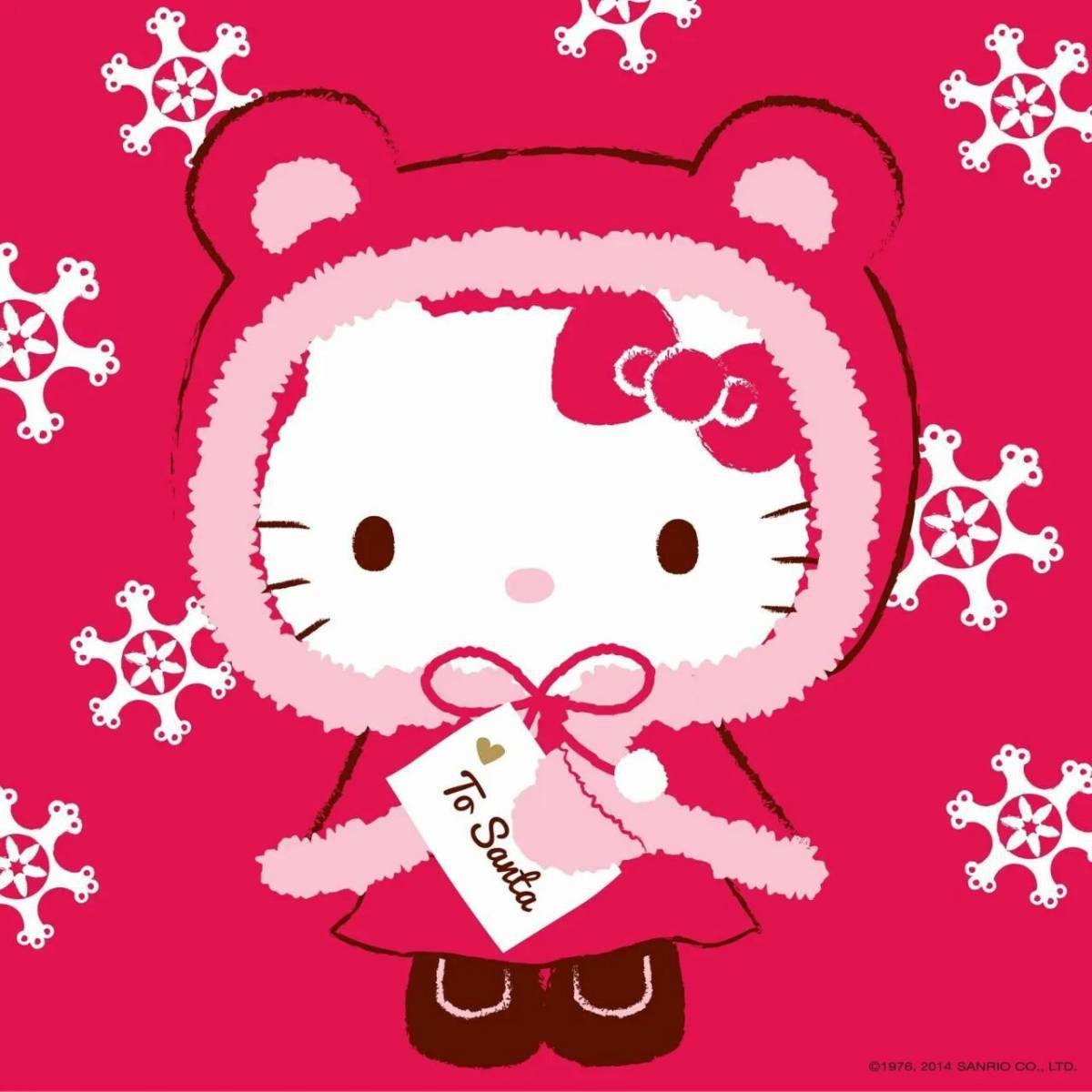 Маленький hello. Новогодняя Хеллоу Китти. Новогодние открытки с hello Kitty. Открытки на новый год с hello Kitty. Новогодняя открытка с Хеллоу Китти.