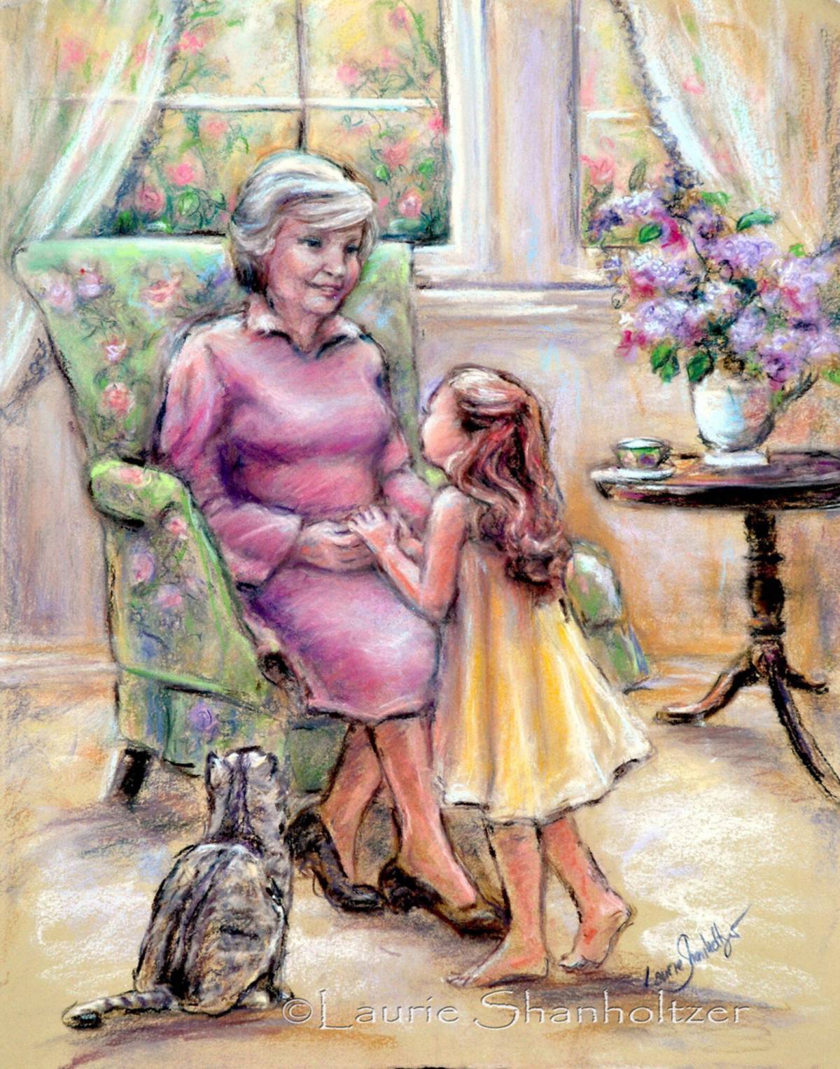 Приезд дочери. Бабушка и внучка. Трогательные иллюстрации. Картинка бабушки и внучки. Красивые картины для бабушки.