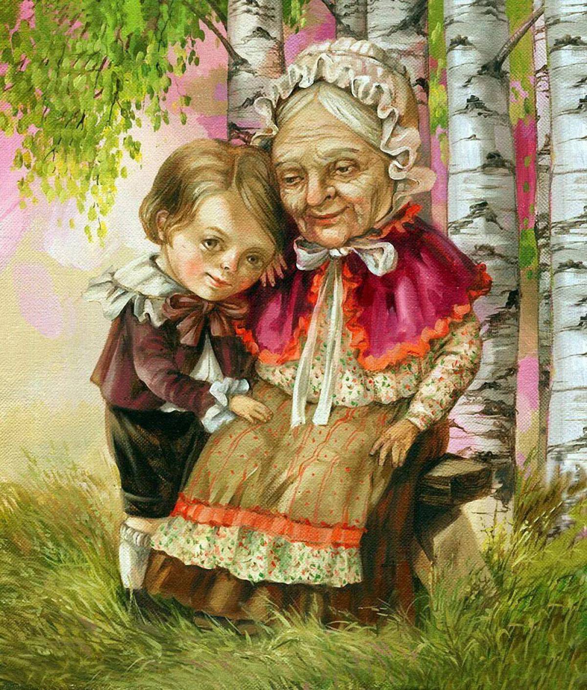 Прикольную картинку внучке. «Бабушка и внучка»; Абдулхак Абдуллаев. Бабушка и внучка. Бабушка и внуки. Бабушка и внук.